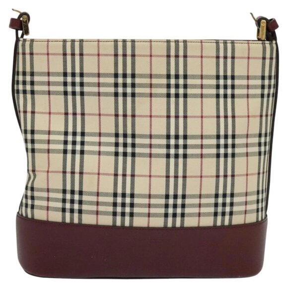 BURBERRY Nova Check Shoulder Bag Canvas Beige Red Auth - Picture 2 of 16